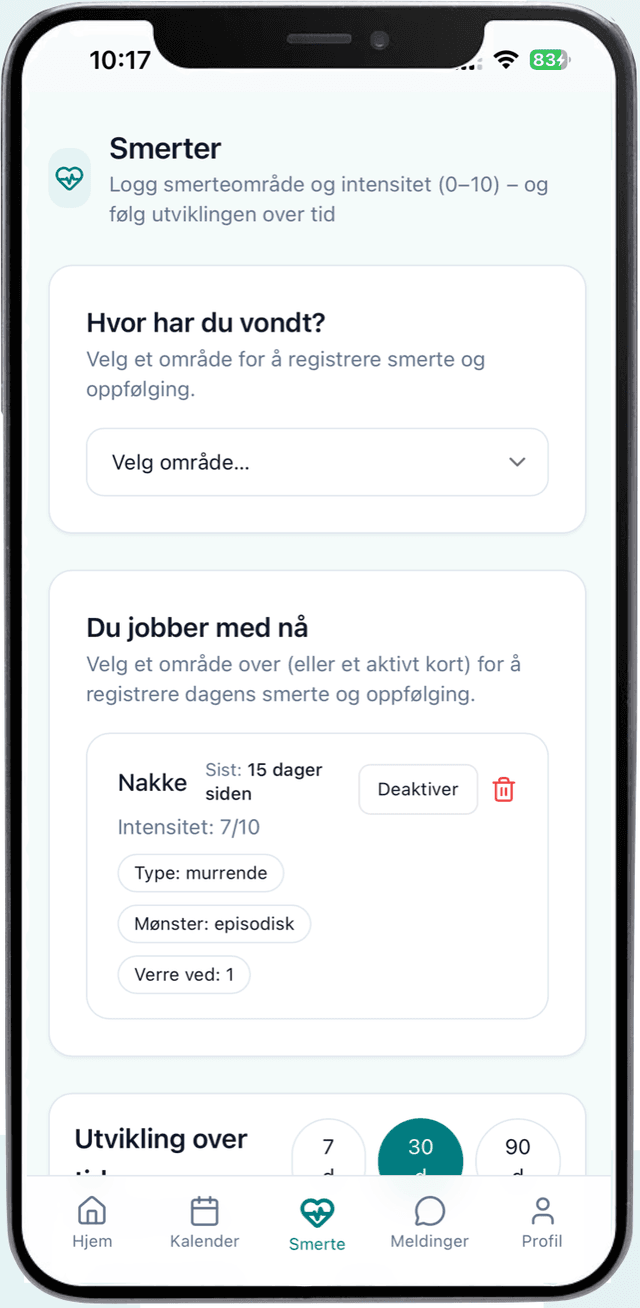 SmerteFri – smerter og oppfølging i appen